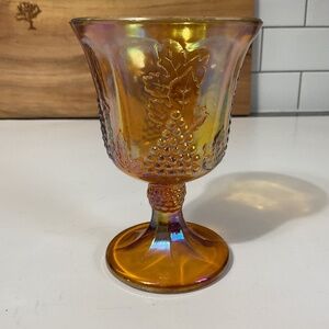 VTG Indiana Carnival Glass Marigold Goblet Iridescent Amber Harvest Grape